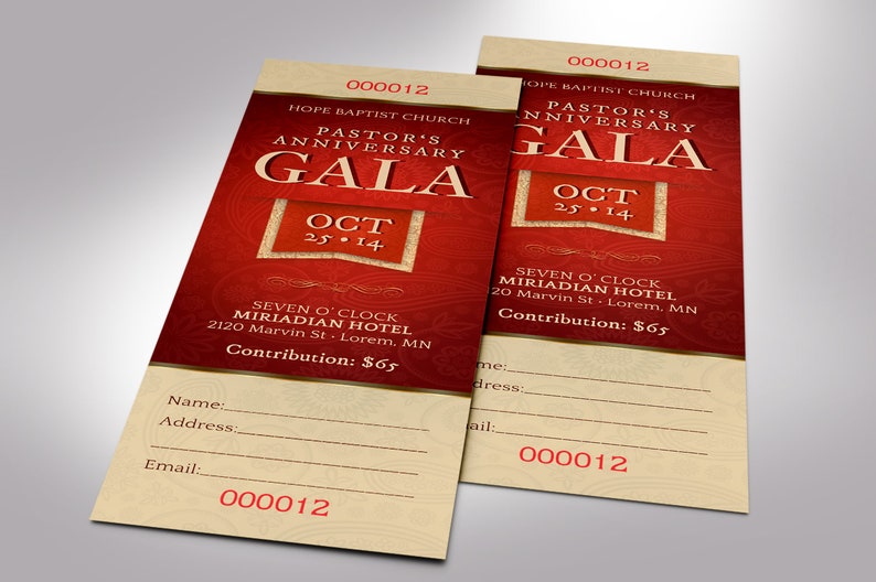 Pastor Appreciation Banquet Ticket Template Word Template, Publisher Church Anniversary, Fundraiser Event 2x6 in image 6