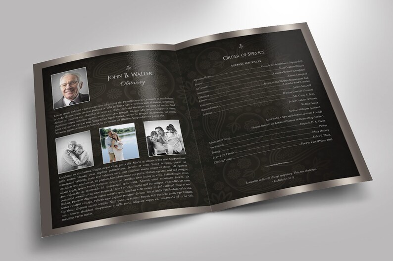 Black Silver Tabloid Funeral Program Template Word Template, Publisher Celebration of Life 8 Pages 11x17 in image 3