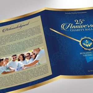 Blue Gold Anniversary Gala Tabloid Program Template Word Template, Publisher Banquet Program 4 Pages 11x17 in image 4