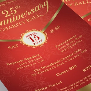 Red Gold Anniversary Gala Flyer Template, Word Template, Publisher, Pastor Appreciation, Banquet Flyer, 5.5x8.5 in image 5