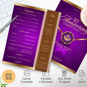 Purple Gold Gala Program Template: Church Anniversary (Canva, Digital Download)