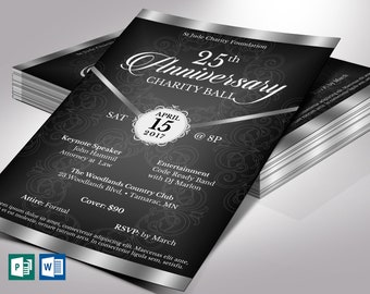 Black Silver Anniversary Gala Flyer Word Publisher Template | Editable Background Color | 5.5"x8.5"
