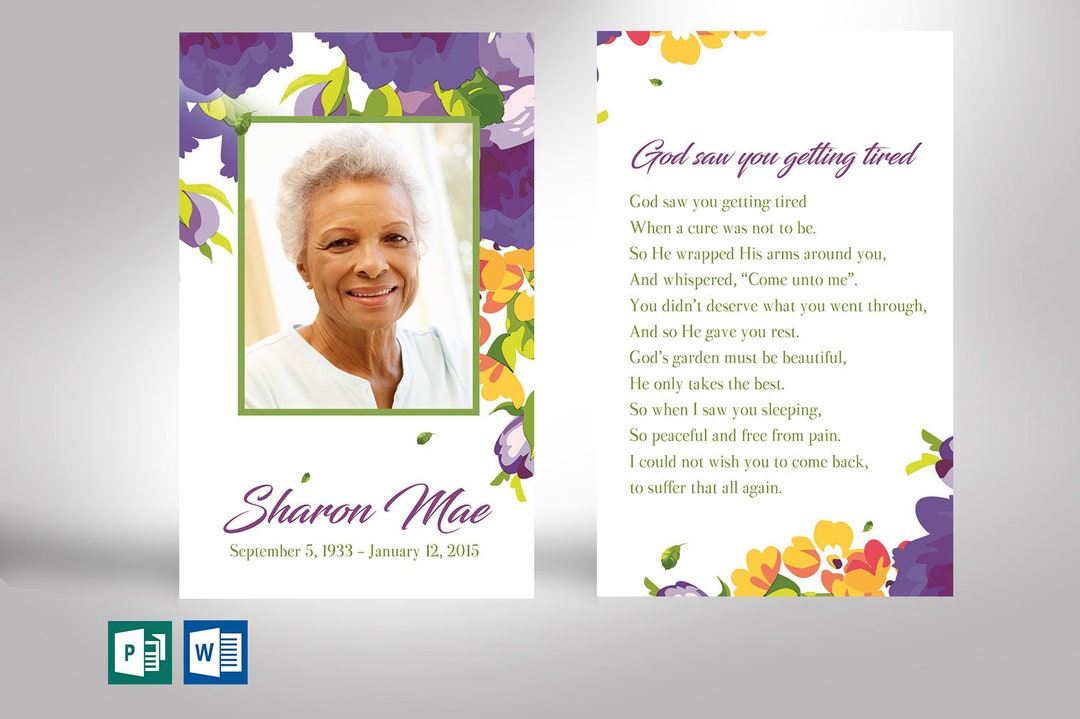 Purple Funeral Prayer Card Template for Word and Publisher Etsy