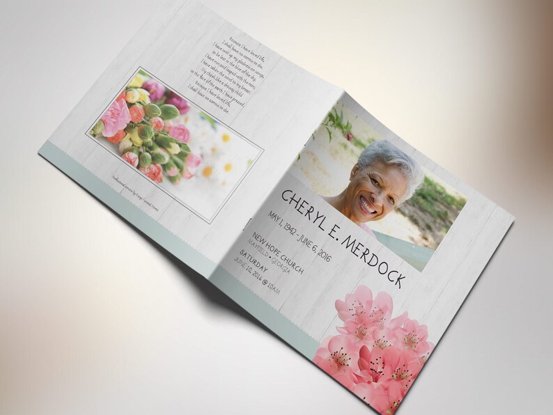 Magnolia Square Funeral Program Template for Word and Publisher 8 Pages Bi-fold to 8x8 inches image 2