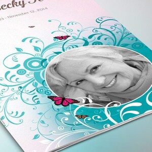 Teal Pink Funeral Program Template, Word Template, Publisher, Butterfly Celebration of Life, Obituary, 4 Pages, 5.5x8.5 in image 6