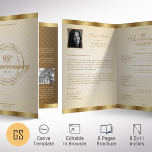 Church Anniversary Program Template: Beige & Gold, 8 Pages (Canva Editable, Printable Download)