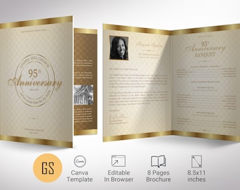 Church Anniversary Tabloid Program Template, Canva Template | Gold Cream | Pastor Appreciation | 8 Pages | 11x17 inches