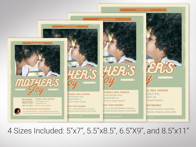Mothers Joy Flyer Template for Canva Retro Church Invitation, Women's Day Brunch, Womens Fellowship 4 Sizes image 2