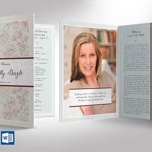 Vintage Rose Funeral Program Template: 4-Page Tabloid (Digital Download)