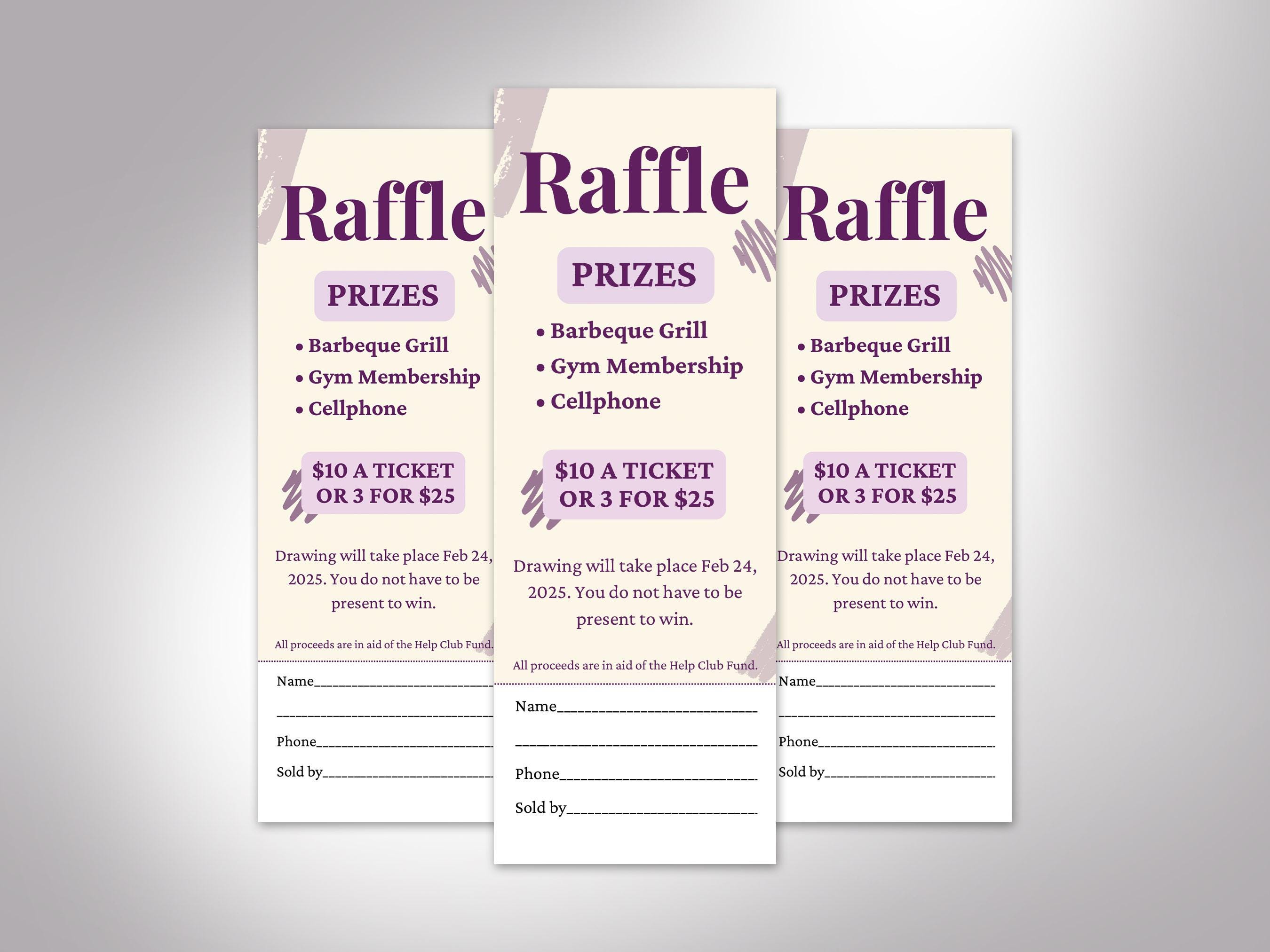 Purple Raffle Box Purple & Yellow Raffle Ticket Template: Charity Fundraiser (canva, 2x5 ...