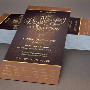 Gold Church Anniversary Ticket Template Word Template, Publisher Pastor Appreciation, Banquet Ticket 3x7 inches image 9