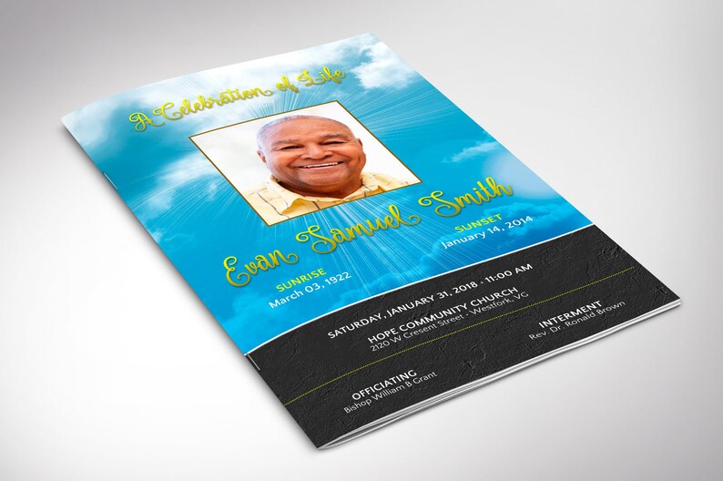 Blue Sky Funeral Program Template, Word Template, Publisher, Celebration of Life, Order of Service, 8 Pages, 5.5x8.5 in image 5
