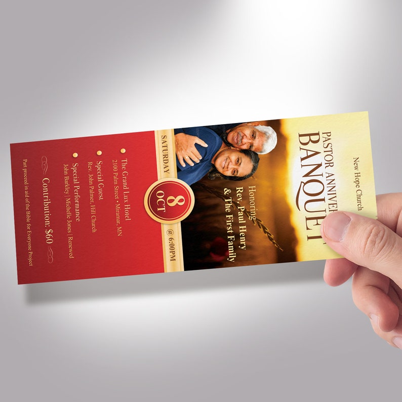 Pastor Anniversary Banquet Ticket Template Word Template, Publisher Church Anniversary, Pastor Appreciation 3x7 in image 6