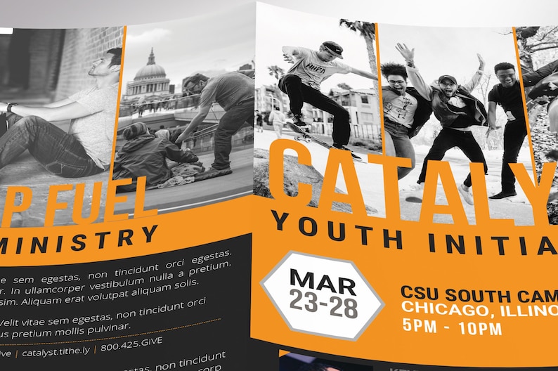 Catalyst Youth Conference Program Template for Canva – perfect for any youth gathering! Make a big impression with your youth conference program. This Canva template will create a stylish and modern personal look for your program. With 8 pages