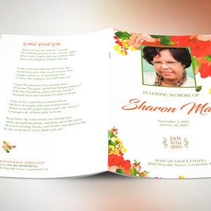 Orange Watercolor Funeral Program Template for Word and Publisher 4 Pages Bi-fold to 5.5x8.5 inches image 3