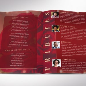 Red Gold Life Funeral Program Template, Canva Template, Magazine Style, Celebration of Life, 8 Pages, 5.5x8.5 in image 4