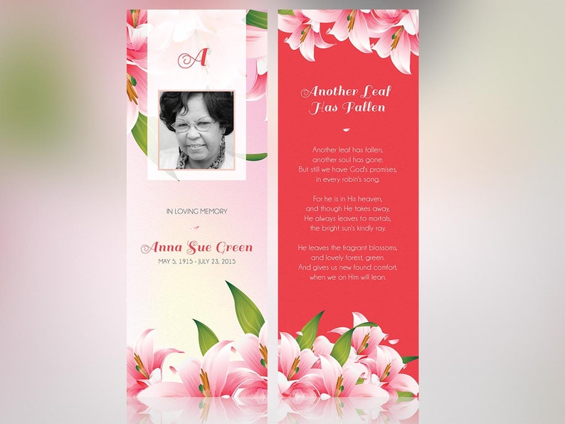 Petals Funeral Stationery Template Bundle for Word and Publisher Set is designed to complement the Petals Funeral Program Template. Geared for memorial or funeral services, the stationery set includes a Bookmark, Prayer Card, and Thank You card.