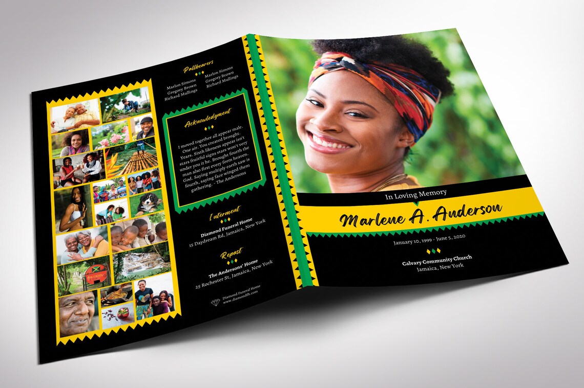 Jamaican Tabloid Funeral Program Canva Template 8 Pages Etsy