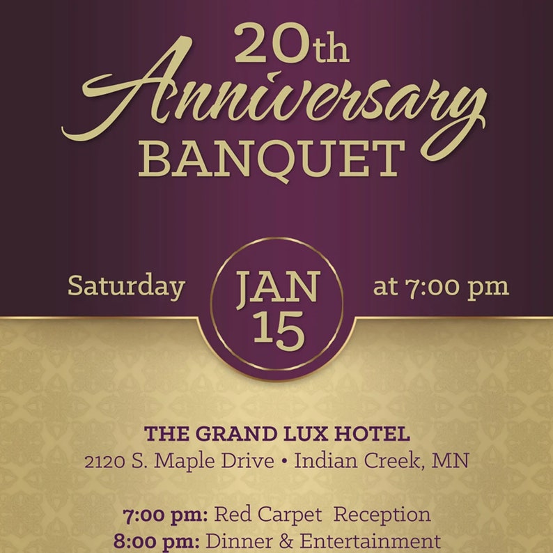 Purple Church Anniversary Banquet Ticket Template for Word and Publisher is 3×6 inches. The gold and purple colors used gives it a royal kingly theme that is attractive and elegant. This Banquet ticket or events ticket is for a church anniversary,
