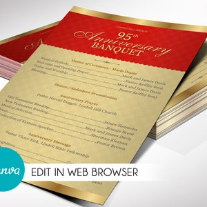 Red and Gold Church Anniversary Program Template: Canva Editable (5.5x8.5, 8.5x11) (Digital Download)