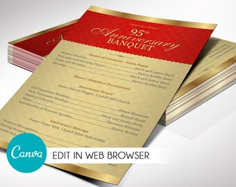 Red and Gold Church Anniversary Program Template: Canva Editable (5.5x8.5, 8.5x11) (Digital Download)