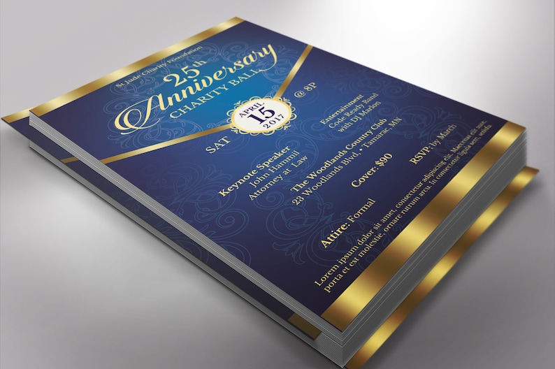 Blue Gold Anniversary Gala Flyer Template Word Template, Publisher Pastor Anniversary, Church Event 5.5x8.5 in image 3