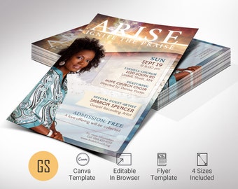 Arise Church Concert Flyer Template, Canva Template, Church Invitation, Worship Concert, Easter Events, 4 Size