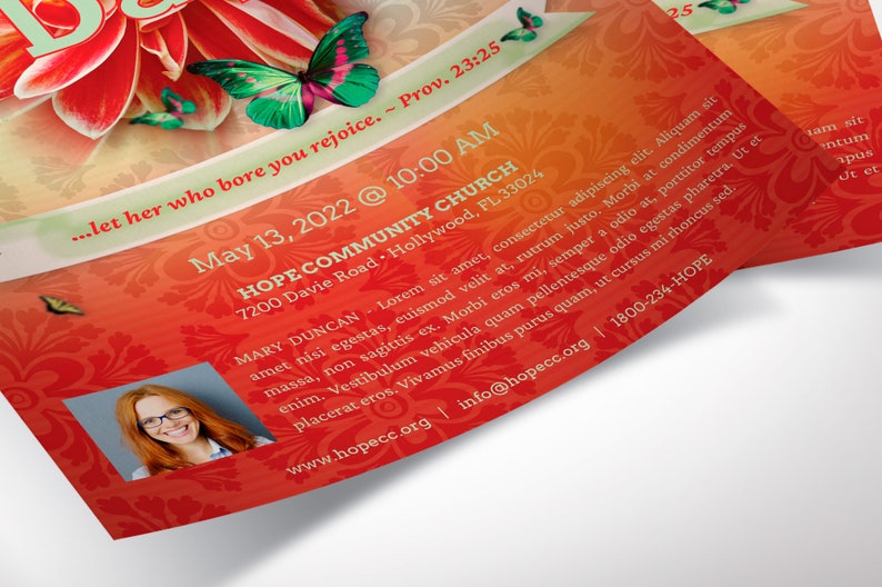 Red and Green Mothers Day Flyer Template for Canva, Event Invitation, Banquet Flyer, Church Invitation, 2 Sizes image 7