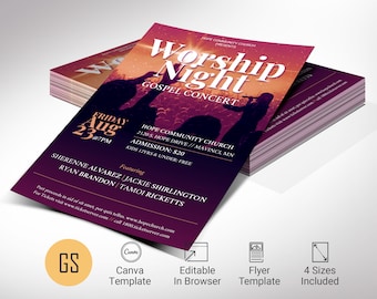 Worship Concert Flyer Template, Canva Template | Purple Orange, Church Concert, Social Media, Poster Template | 4 Sizes