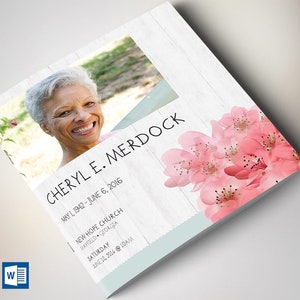 Magnolia Square Funeral Program Template for Word and Publisher 8 Pages Bi-fold to 8x8 inches image 1