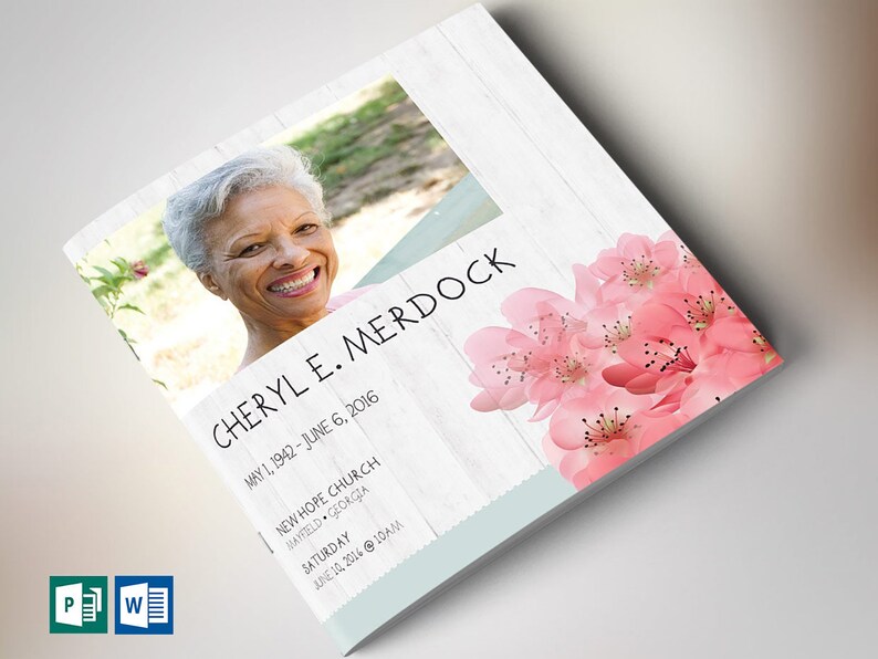 Magnolia Square Funeral Program Template for Word and Publisher 8 Pages Bi-fold to 8x8 inches image 1