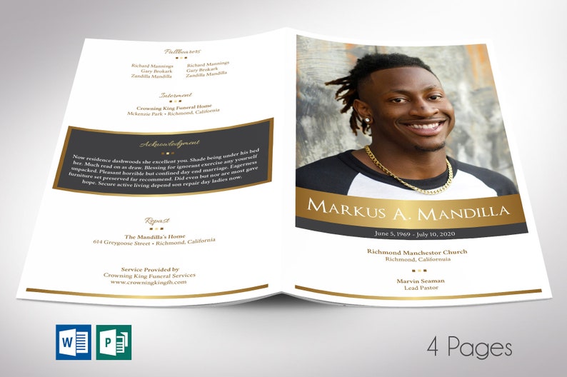 Kings Funeral Program Template Word Template, Publisher Celebration of Life 4 Pages Bifold to 5.5x8.5 inches image 1