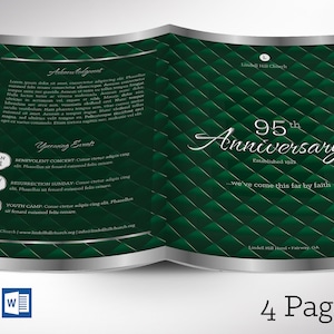 Green Silver Church Anniversary Program Template: Editable Printable (Word & Publisher, 5.5x8.5&quot;)