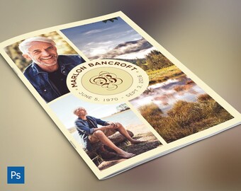 Natuurbegrafenisprogrammasjabloon voor Photoshop V1 | 4 pagina's | Bewerkbare kleuren | Dubbelgevouwen tot 5,5 x 8,5 inch