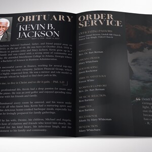 Dawn Funeral Program Template, Canva Template, Black Beige, Magazine Style, Celebration of Life, 4 Pages, 5.5x8.5 in image 3