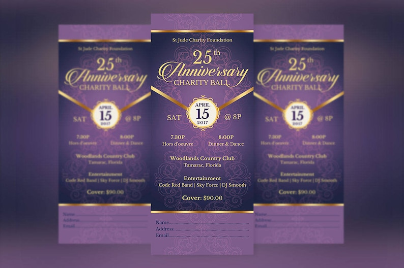 Purple Gold Anniversary Banquet Ticket Template, Word Template, Publisher, Church Anniversary, Gala Event, 3x7 inches image 8