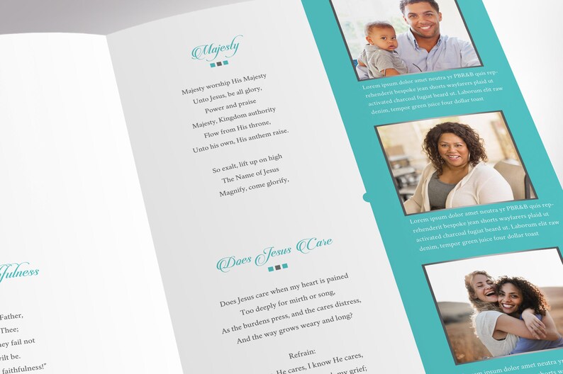 Remember Tabloid Funeral Program Template, Silver and Teal, Celebration of Life, Obituary Design, 8 Pages, 11x17 in image 8