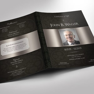 Black Silver Tabloid Funeral Program Template Word Template, Publisher Celebration of Life 8 Pages 11x17 in image 2