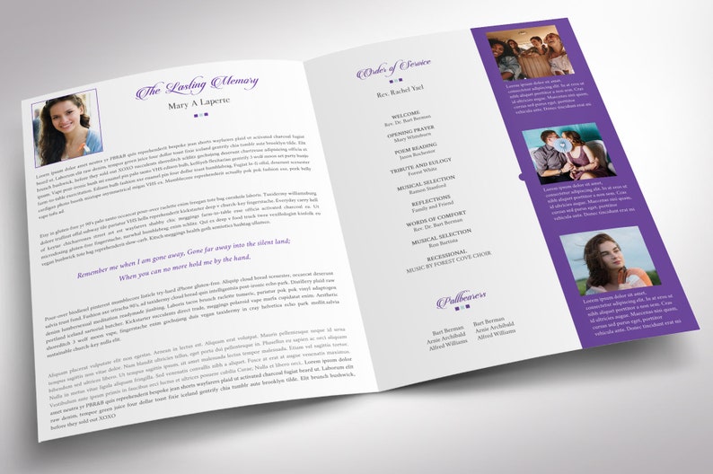 Purple Teal Tabloid Funeral Program Template Word Template, Publisher Celebration of Life 4 Pages 11x17 inches image 3