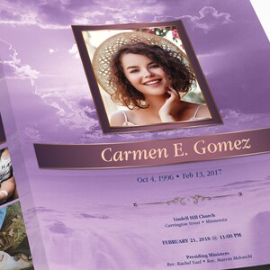 Purple Forever Funeral Program Large Template Word Template, Publisher V1 Celebration of Life 4 Pages 11x17 in image 4