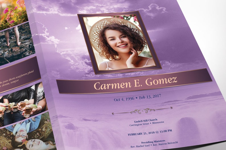 Purple Forever Funeral Program Large Template Word Template, Publisher V1 Celebration of Life 4 Pages 11x17 in image 4