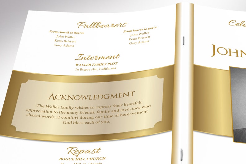 White Gold Funeral Program Template Word Template, Publisher Celebration of Life 8 Pages 5.5x8.5 inches image 8