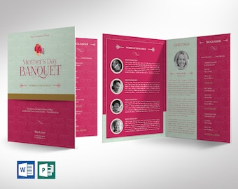 Mothers Day Event Tabloid Program Template | Word Template, Publisher | Banquet Bifold Brochure | 4 Pages | 11x17 inches