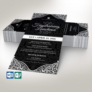 Black White Banquet Flyer Template for Word and Publisher Fundraiser Event, Church Anniversary Size 4x9 inches image 1