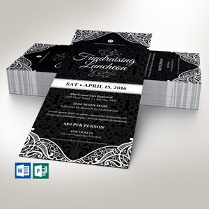 Conjunto de plantillas de volante de banquete en blanco y negro, Word y editor, evento de recaudación de fondos, aniversario de la iglesia, tamaño 4x9 pulgadas
