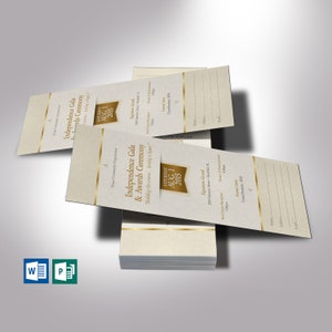 Unabhängigkeits-Bankettkarten-Vorlagen-Set, Word und Verlag, Beige-Gold, Jubiläumsgala, Kirchenjubiläum, 3,25 x 8 Zoll