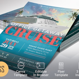 Getaway-Kreuzfahrt-Einladung für Canva, Kreuzfahrt-Einladung, Reisebüro, Karibik-Reisen, Wasser-Events, 3 Größen
