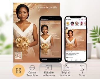Beige Dawn Funeral Invitation Template: 8.5x11 Printable and Digital Mobile Canva Set (Digital Download)