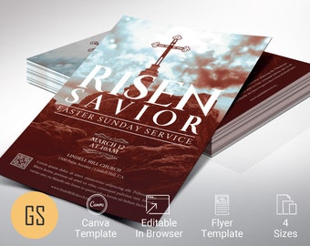 Risen Savior Easter Flyer Template, Canva Template | Good Friday, Easter Event, Resurrection Sunday | 6 Colors | 2 Sizes