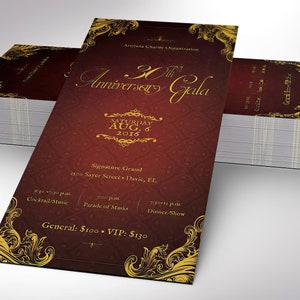 Anniversary Banquet Ticket Template, Word Template, Publisher, Burgundy Gold, Gala Ticket, Independence Ball, 3x7 inches image 5